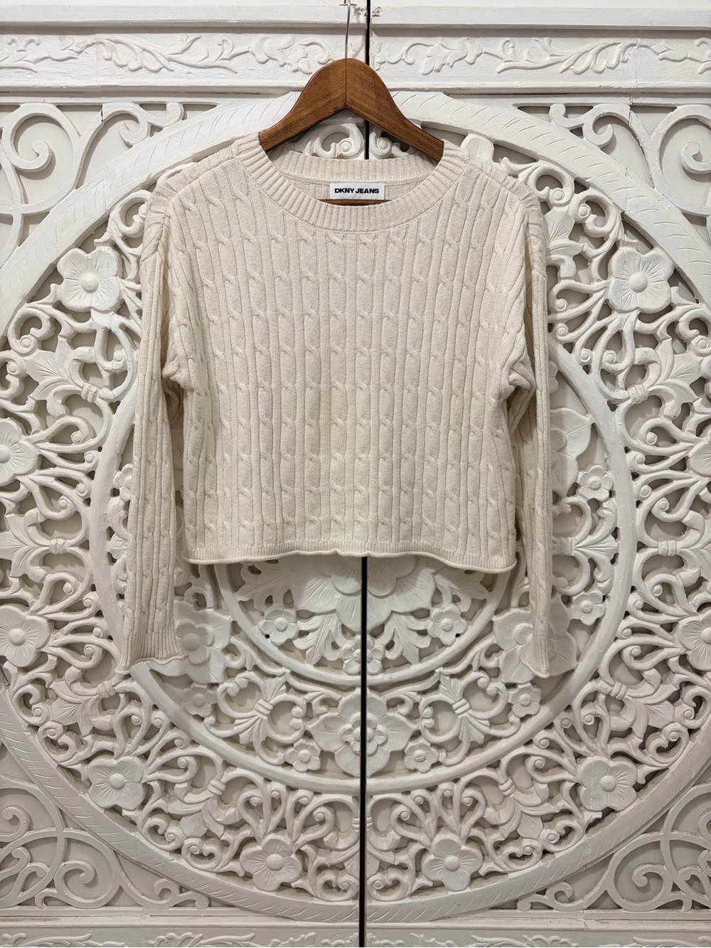DKNY Jeans Cream Cable Knit Cropped Sweater Size Small
